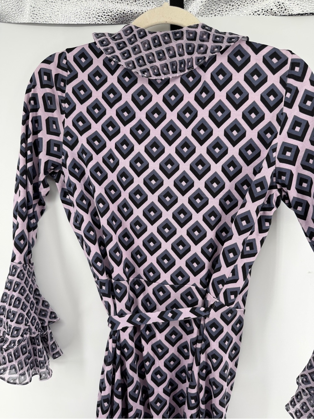 Diane Von Furstenberg Whimsigoth Retro Office Siren Lavender/Navy Midi Dress Sz8 - Picture 10 of 14
